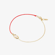 Ruifier 18ct yellow gold Morning Dew Akoya pearl and diamond red thread and chain bracelet