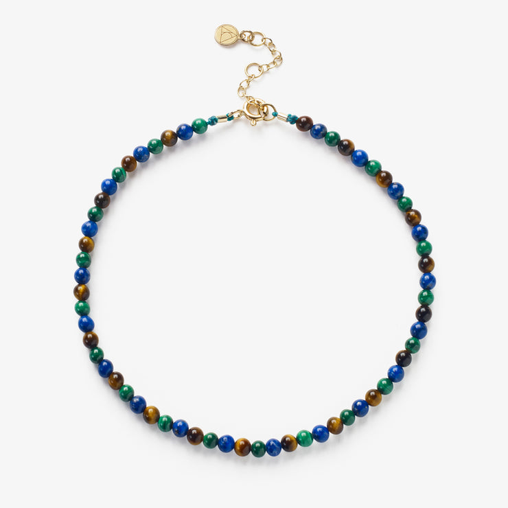 Cinta - 18ct gold, Malachite, Lapis, Tiger Eye bead anklet