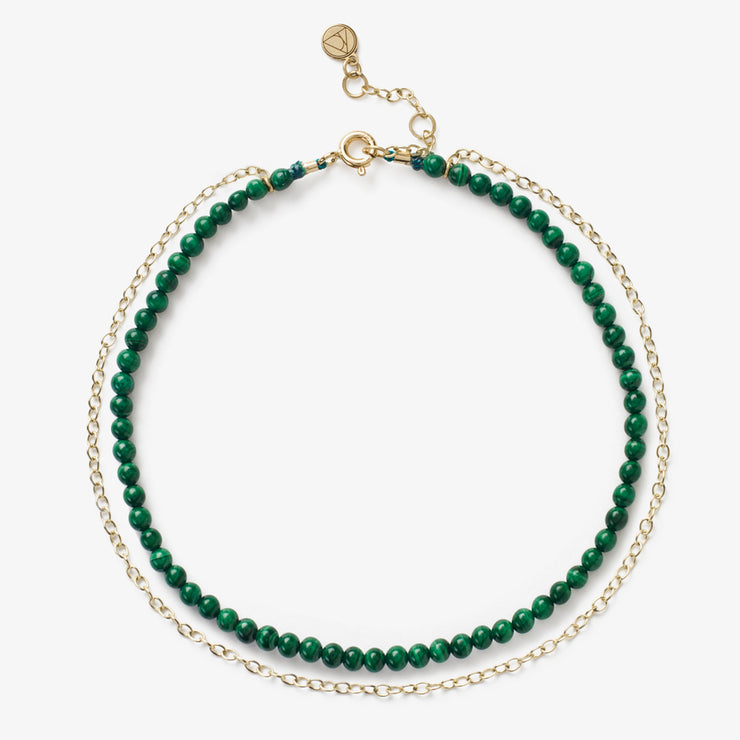 Cinta - 18ct gold, Malachite bead and gold chain anklet