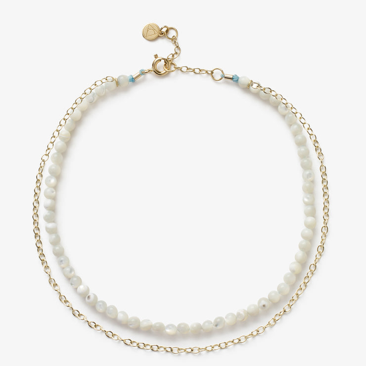 Cinta - 18ct gold, Mother of pearl bead and gold chain anklet