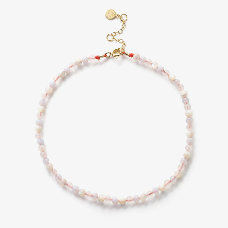 Cinta - 18ct gold, Rose Quartz, Blue Lace, Mother of Pearl bead anklet