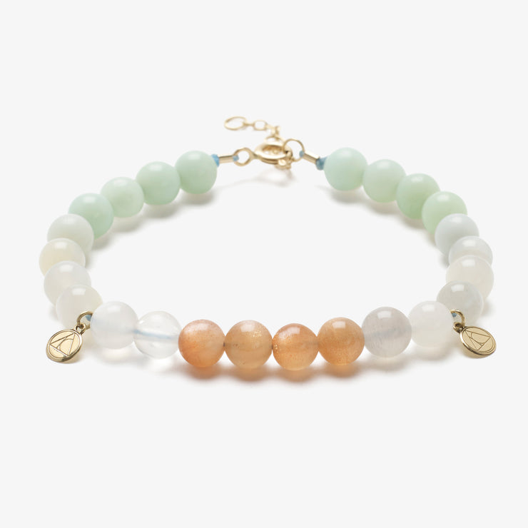 Cinta - 18ct gold, Amazonite and Moonstone bead bracelet