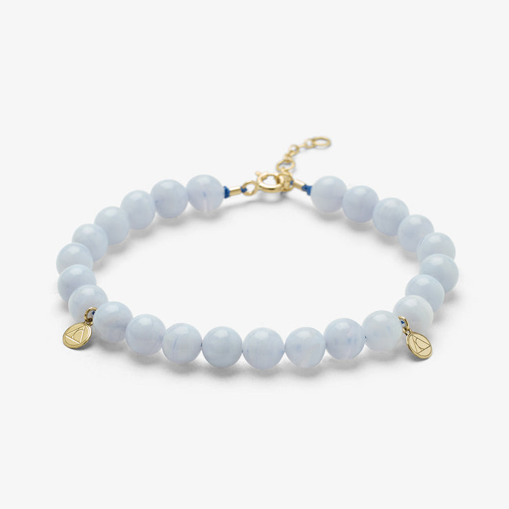 Cinta - 18ct gold, Blue lace agate bead bracelet