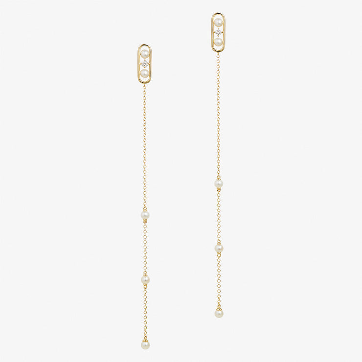 Ruifier 18ct yellow gold Morning Dew pearl and diamond drop chain earrings (pair)