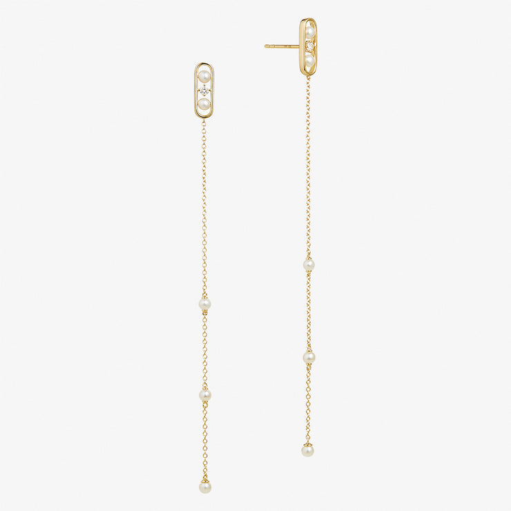 Ruifier 18ct yellow gold Morning Dew pearl and diamond drop chain earrings (pair)