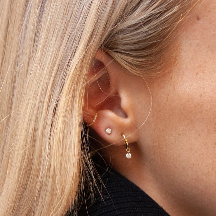 ARIA - 18ct gold, 0.08ct drilled diamond hoop earrings (pair)