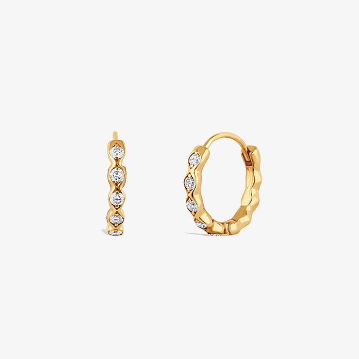 Dinny Hall 14ct yellow gold rosemary diamond huggie hoop earrings (pair)