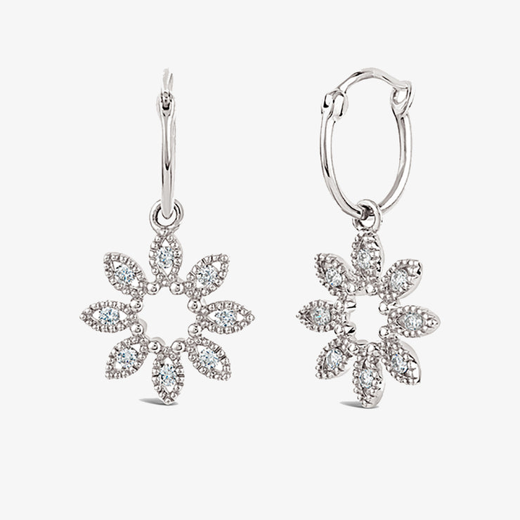 Dinny Hall 14ct white gold jasmine flower hoop drop diamond earrings (pair)