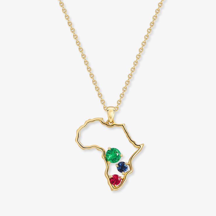 Jewel of Africa x Gemfields 18ct gold, ruby, sapphire and emerald pendant