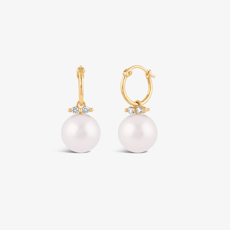 Dinny Hall 14ct yellow gold large pearl drop hoop earrings (pair)