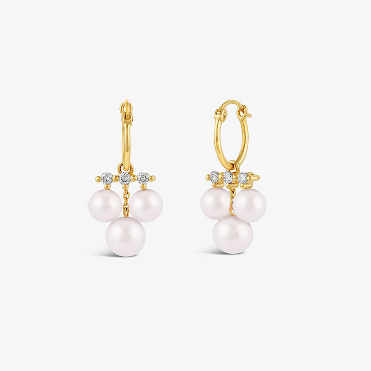 Dinny Hall 14ct yellow gold triple pearl and diamond drop earrings (pair)