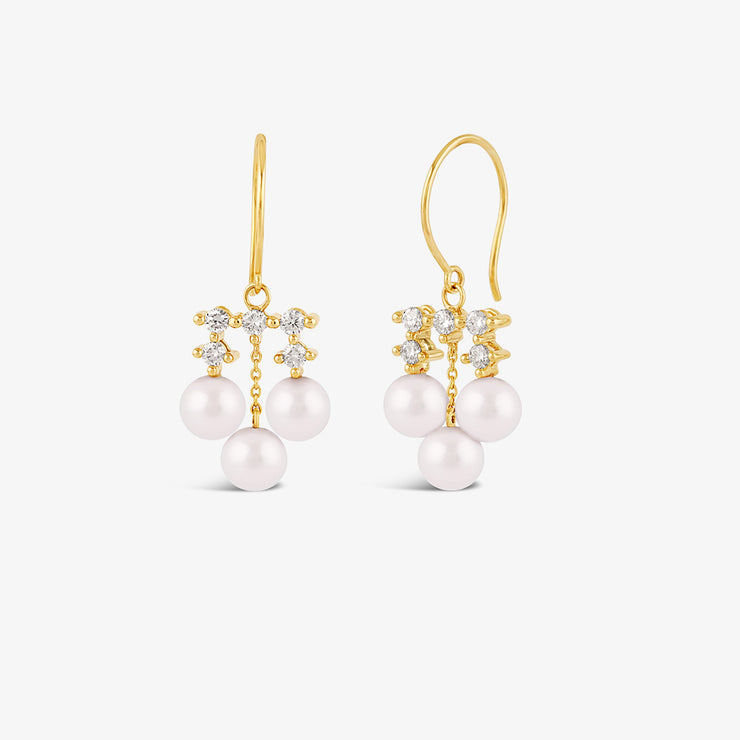 Dinny Hall 14ct yellow gold pearl and multi diamond chandelier earrings (pair)