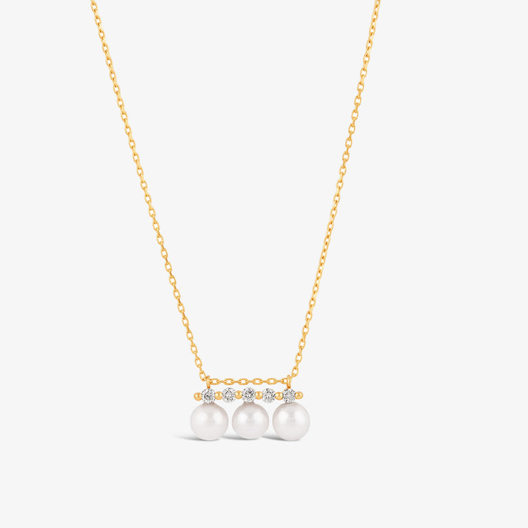 Dinny Hall 14ct yellow gold triple pearl and 5 diamond pendant necklace