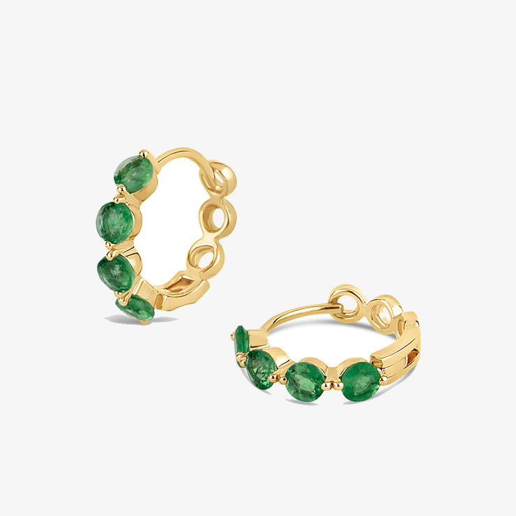 Dinny Hall 14ct yellow gold shuga emerald huggie earrings (pair)