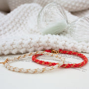 Kumachi- 18ct Gold, Coral thread woven chain bracelet