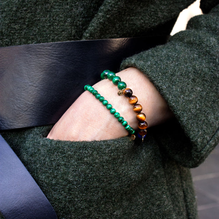 Cinta - 18ct gold, Malachite, Tiger Eye and Lapis bead bracelet