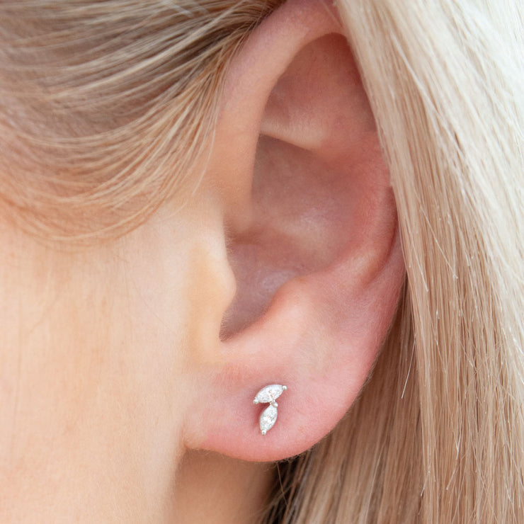 DANA REBECCA - 14CT GOLD, DIAMOND MARQUISE STUD EARRINGS (PAIR)