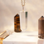 IQRA - 18ct gold, Clear quartz crystal point necklace
