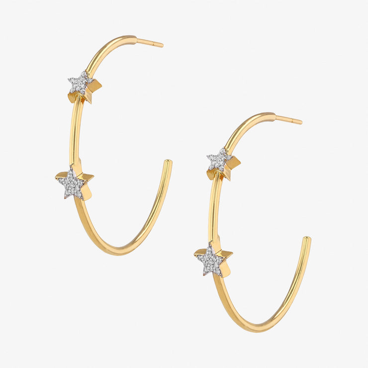 Meher 18ct yellow gold la stella diamond star hoop earrings (pair)
