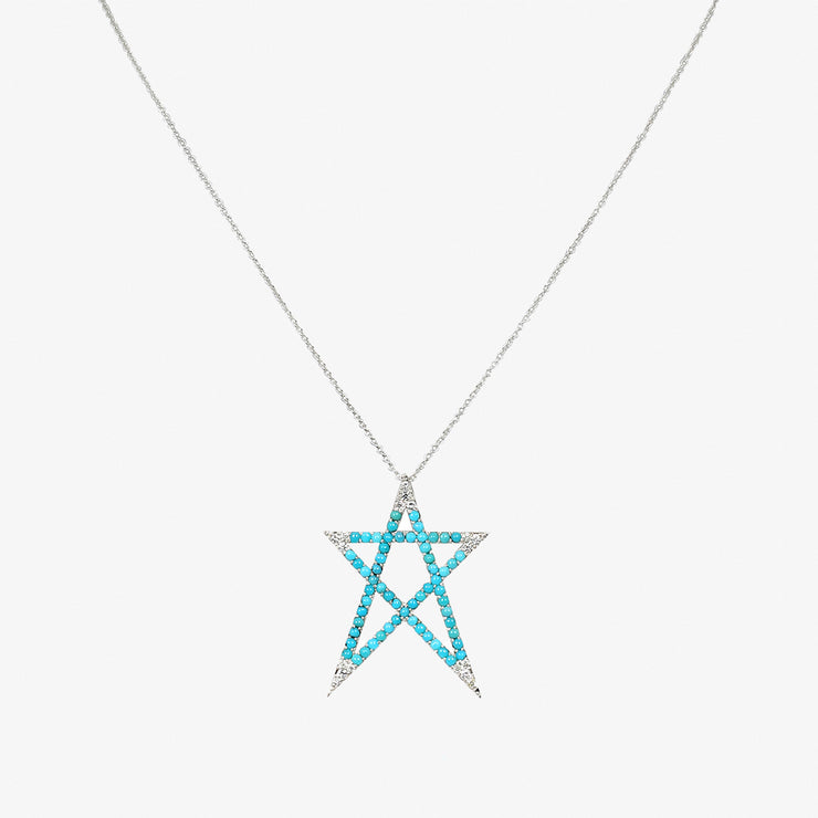Meher 18ct white gold diamond and turquoise star necklace