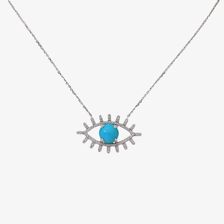 Meher 18ct white gold diamond and turquoise evil eye necklace