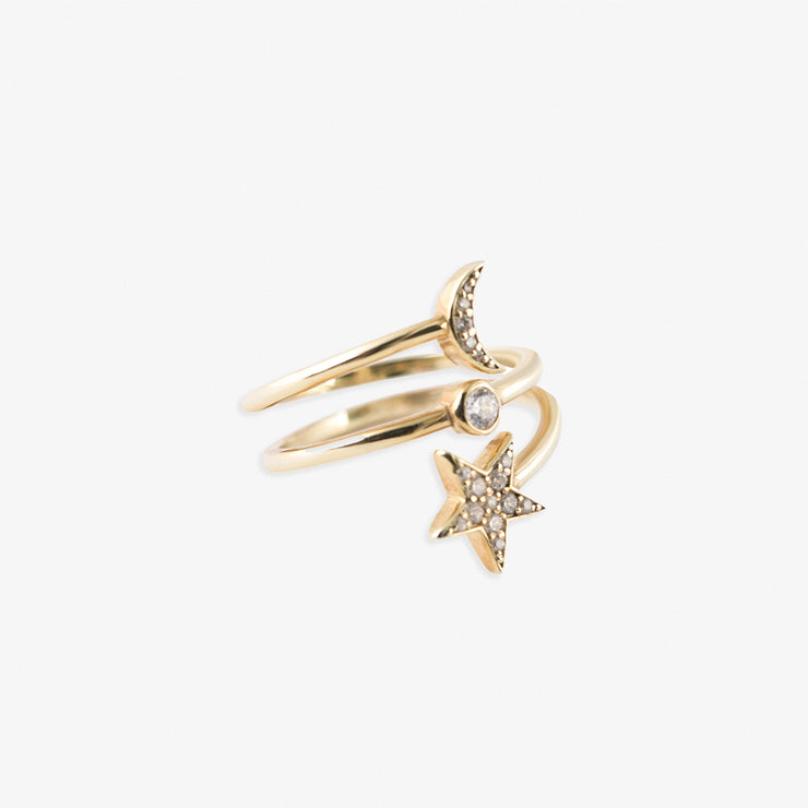 Meher 18ct yellow gold cosmos diamond star and moon ring