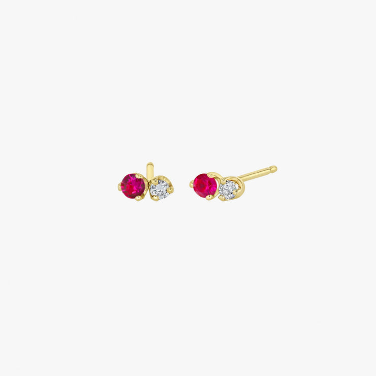 Zoe Chicco 14ct yellow gold, diamond and pink sapphire studs (pair)