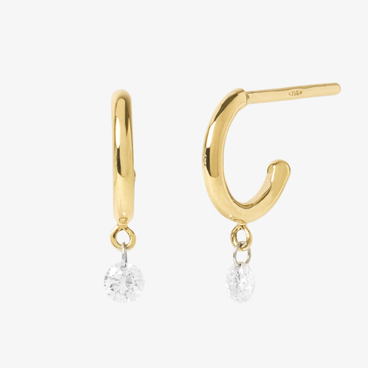 ARIA - 18ct gold, 0.08ct drilled diamond hoop earrings (pair)