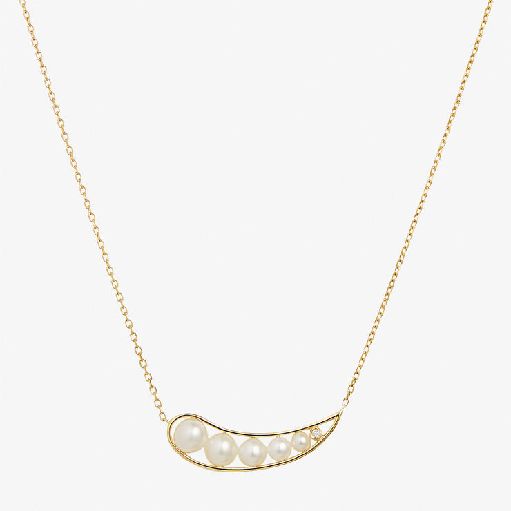 Ruifier 18ct yellow gold Morning Dew 5 pearl and diamond droplet necklace