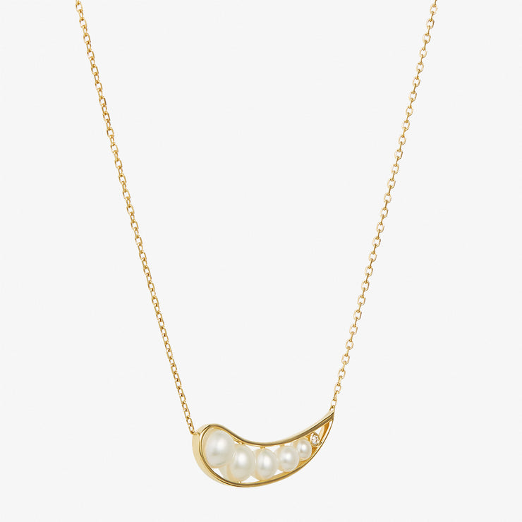 Ruifier 18ct yellow gold Morning Dew 5 pearl and diamond droplet necklace