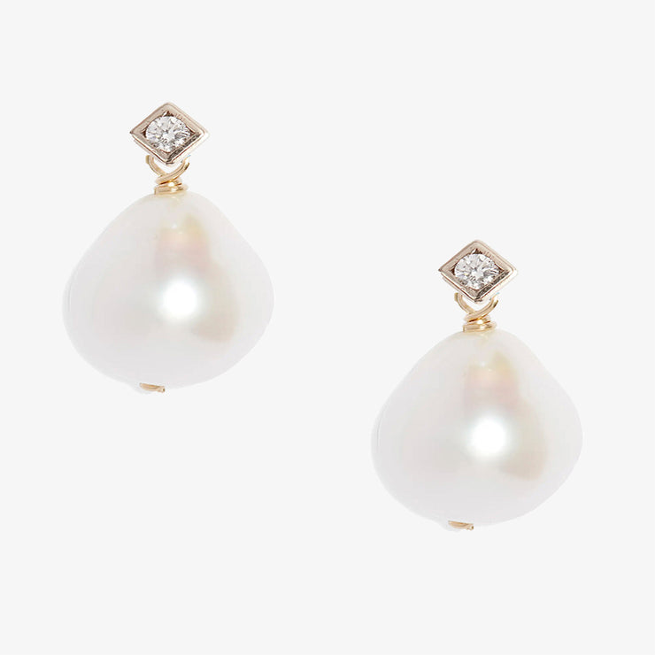 Poppy Finch 14ct yellow gold princess diamond and pearl earrings