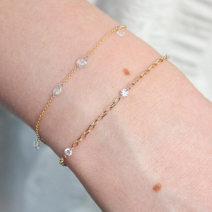 NUDE SHIMMER - 18ct gold, 3 diamond medium shimmer chain bracelet