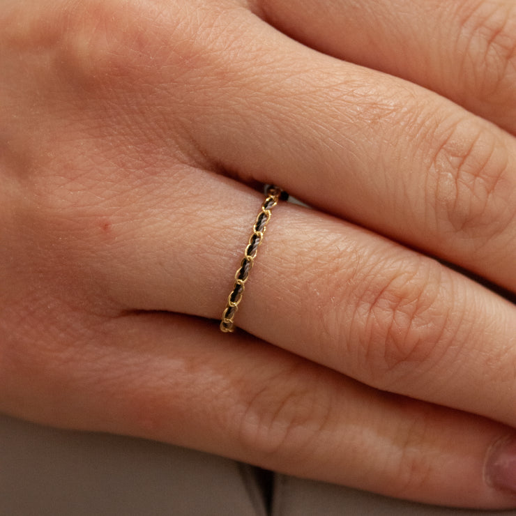 Auric - 18ct gold, Black woven chain ring