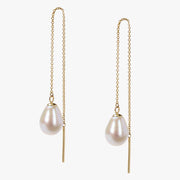 VIANNA - 18ct gold, large white pearl threader earrings (pair)