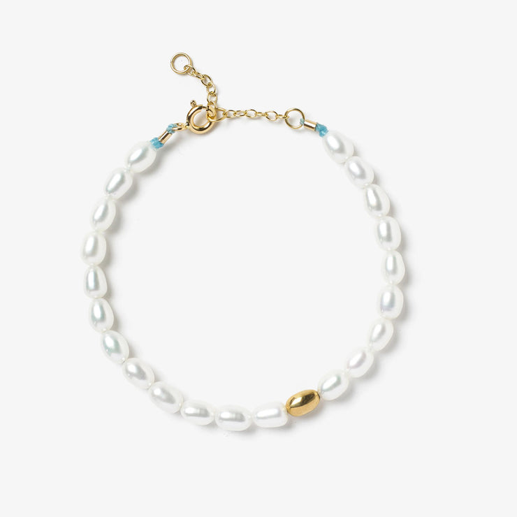 VIANNA - 18ct gold, large white pearl and gold bead bracelet