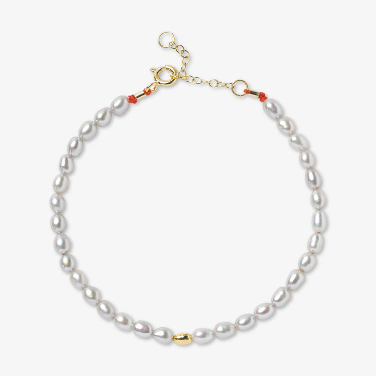 VIANNA - 18ct gold, small grey pearl and gold bead anklet