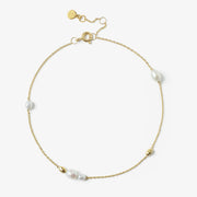 VIANNA - 18ct gold, white pearl and gold bead chain anklet