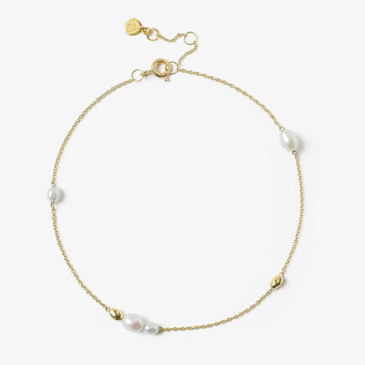 VIANNA - 18ct gold, white pearl and gold bead chain anklet