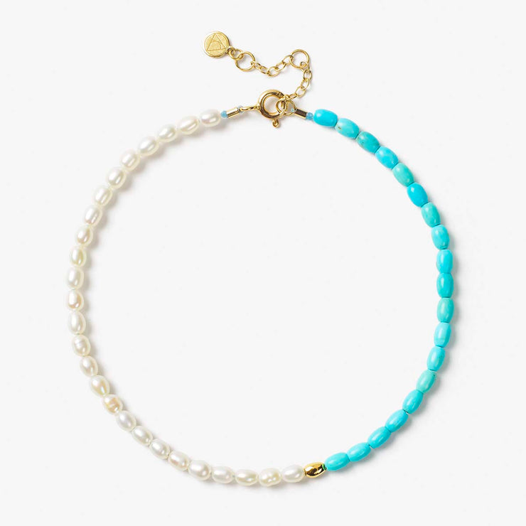 VIANNA - 18ct gold, white pearl, turquoise and gold bead anklet