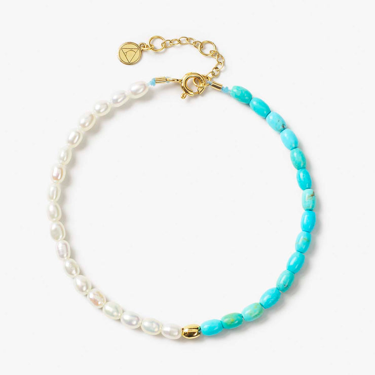 VIANNA - 18ct gold, white pearl, turquoise and gold bead bracelet