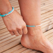 VIANNA - 18ct gold, white pearl, turquoise and gold bead anklet