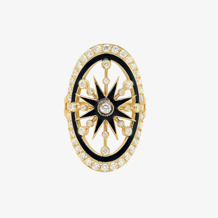 Colette 18ct yellow gold with black Enamel large star circle ring