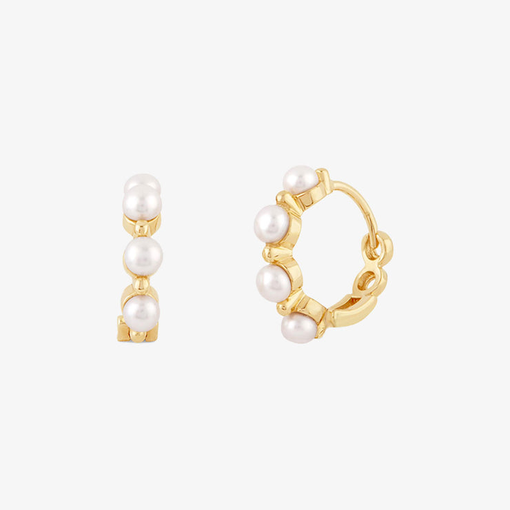 Dinny Hall 14ct yellow gold double pearl huggies