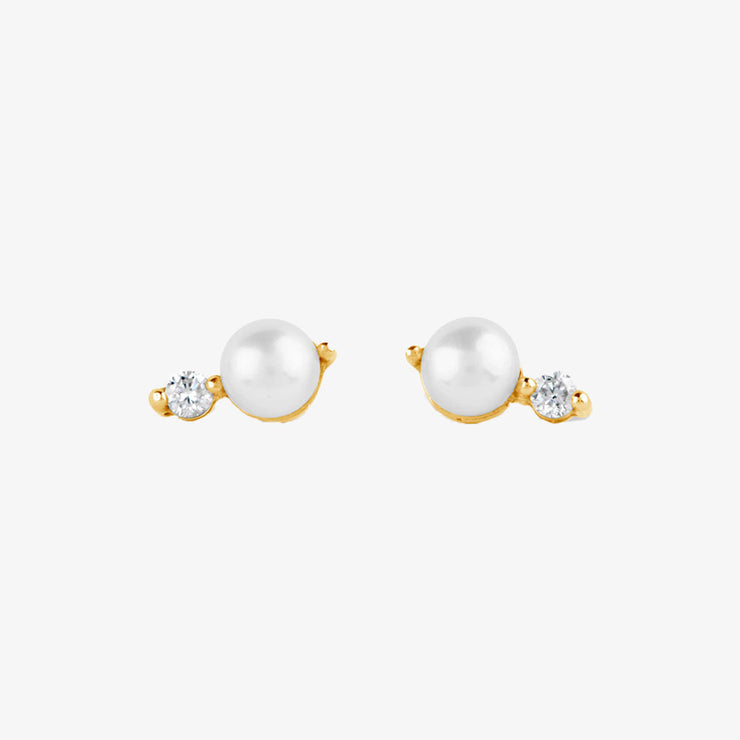 Dinny Hall 14ct yellow gold double pearl studs